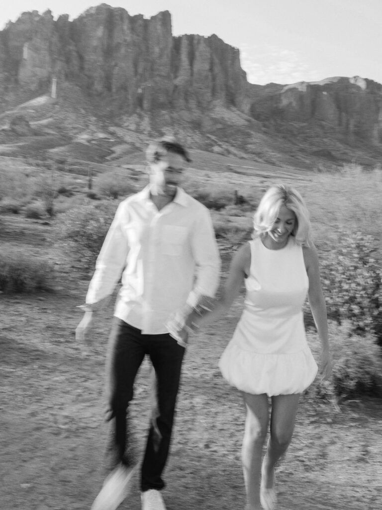 Black and white candid Arizona engagement photographer
