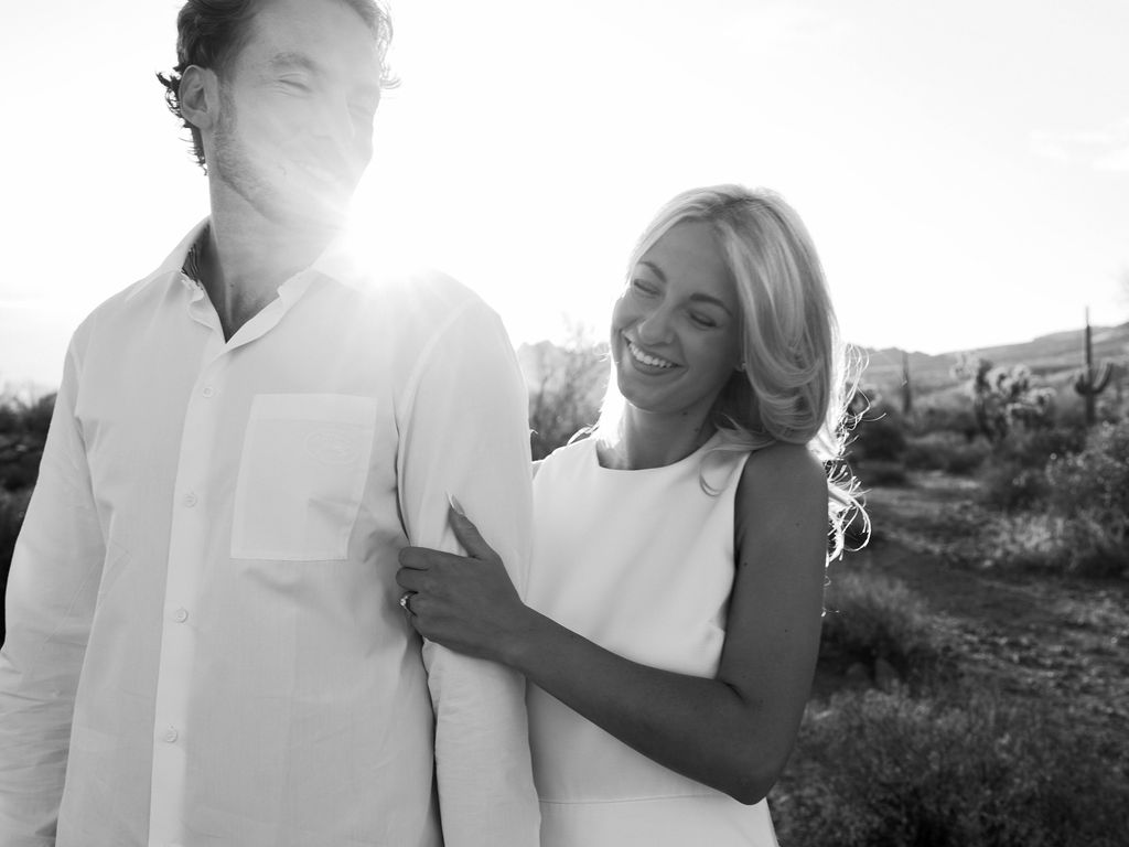 Arizona engagement photography candid black and white desert photo