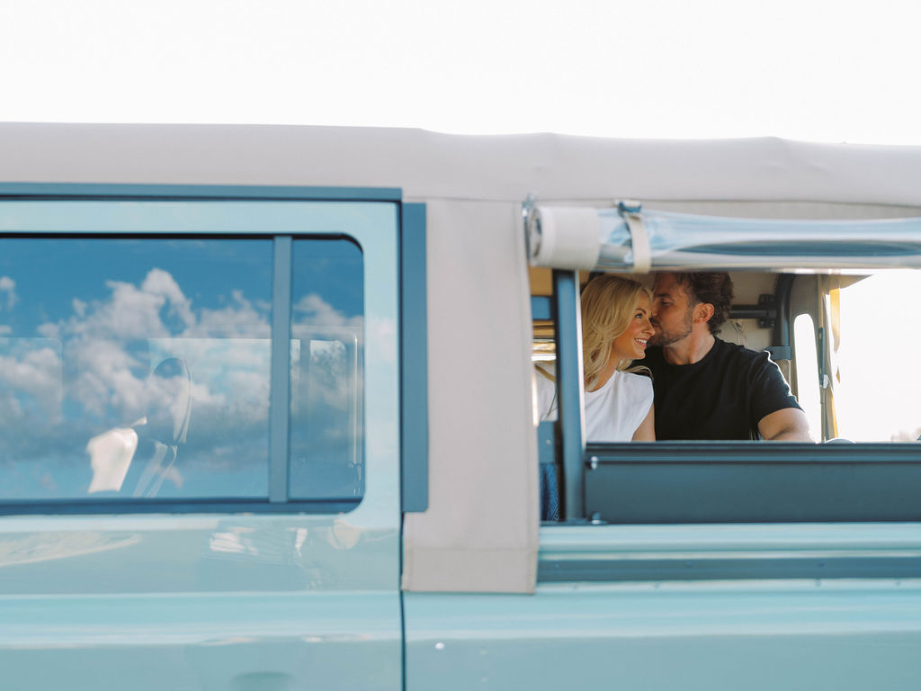 Lifestyle Arizona engagement photography vintage Land Rover