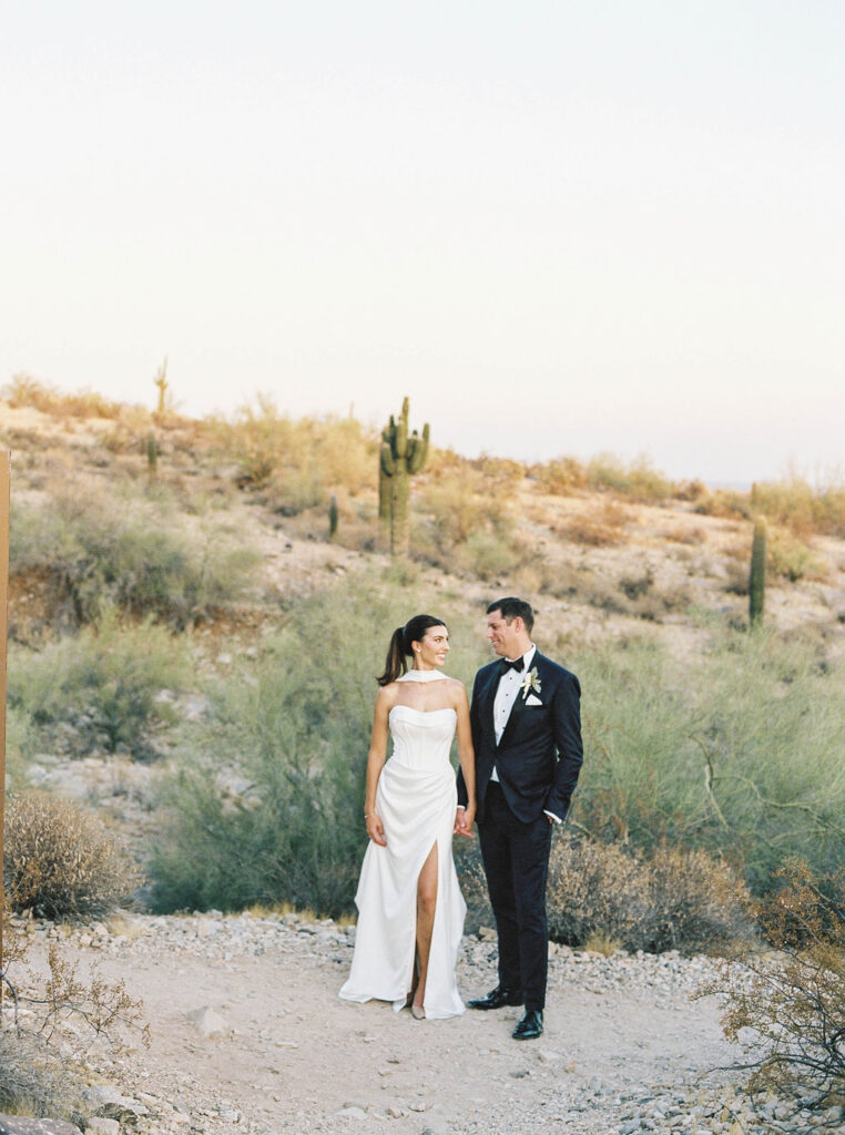Bride and groom portrait in Camelback Inn desert landscape