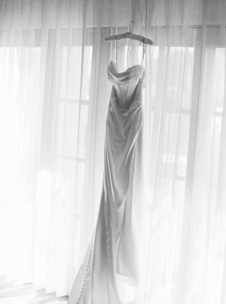 Wedding gown displayed in window at Camelback Inn suite