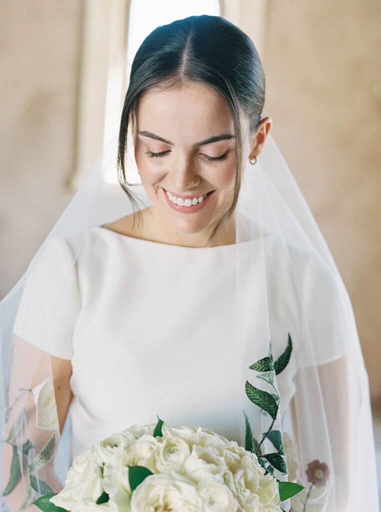 Bride smiling in natural light at DC Ranch wedding