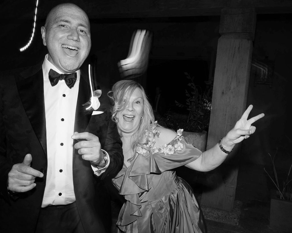 Guests dancing at Arizona wedding reception black and white