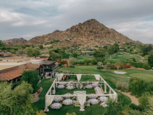 Wedding reception at Paradise Valley Country Club with Camelback Mountain.