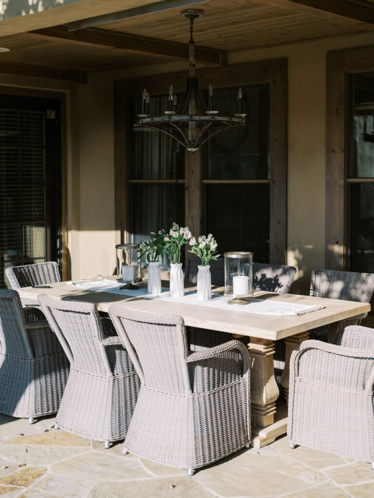 Outdoor dining table set for Silverleaf Masters Golf Arizona wedding welcome party