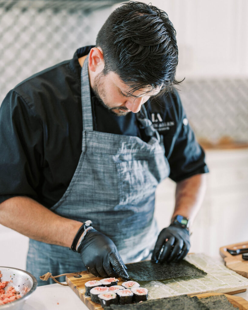 Chef plating hors d’oeuvres at Silverleaf Masters Golf Arizona wedding welcome party
