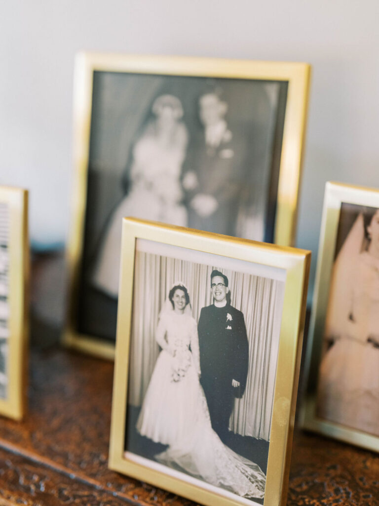 Framed family photos on display at Silverleaf Arizona wedding weekend