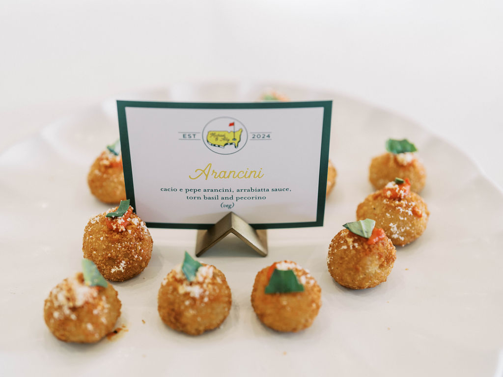 Masters Golf themed hors d’oeuvres at Silverleaf wedding welcome party