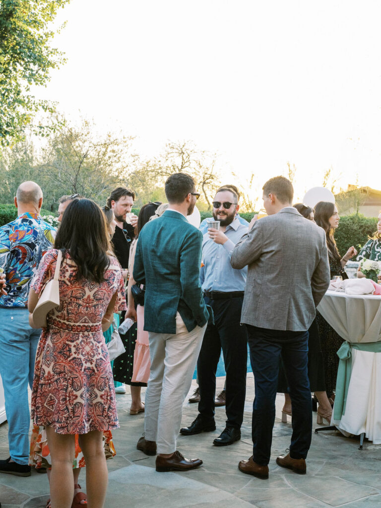 Guests mingling at Silverleaf Masters Golf wedding weekend Arizona