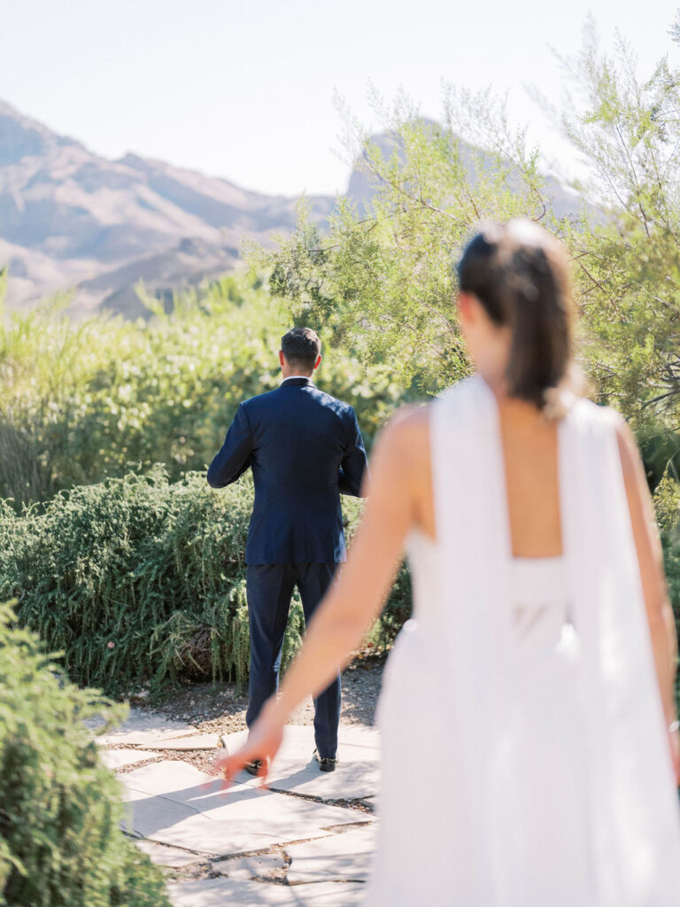 Bride and groom first look at Camelback Inn Scottsdale wedding