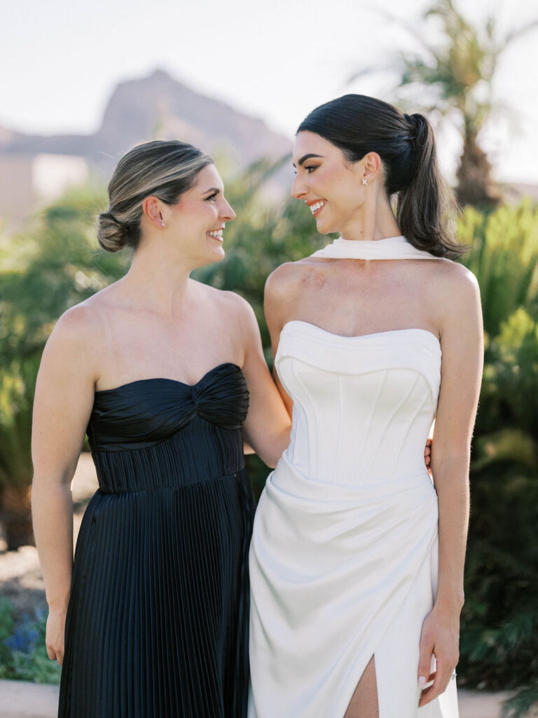 Bride and bridesmaid portrait at Camelback Inn wedding