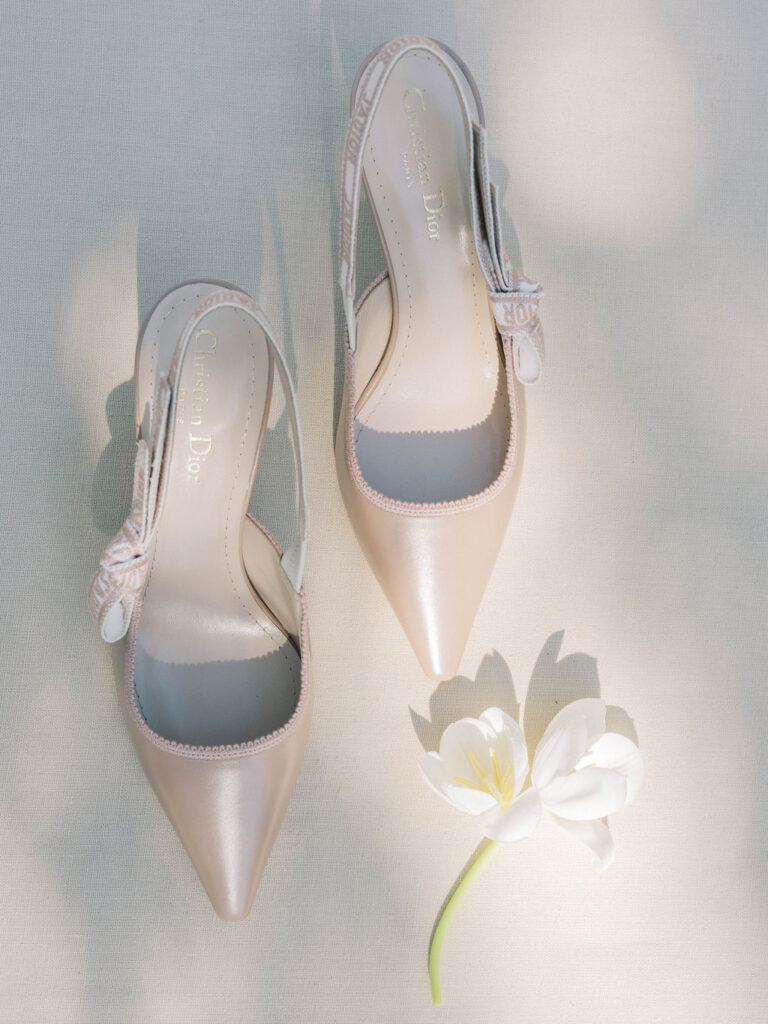 Fine art bridal shoes flatlay Camelback Inn wedding