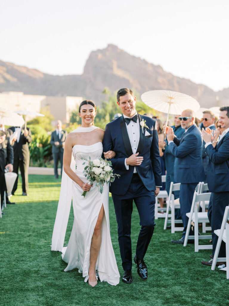 Bride and groom recessional at Camelback Inn wedding ceremony