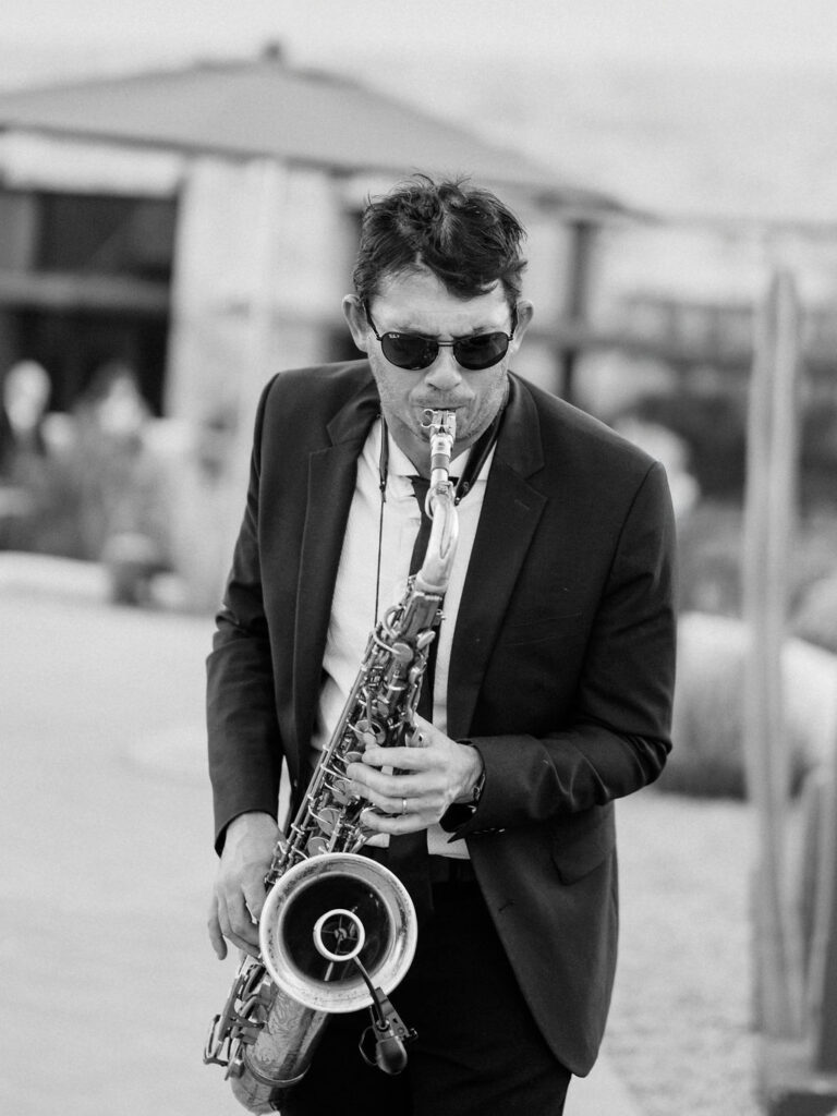 Saxophone player entertaining guests at Camelback Inn reception