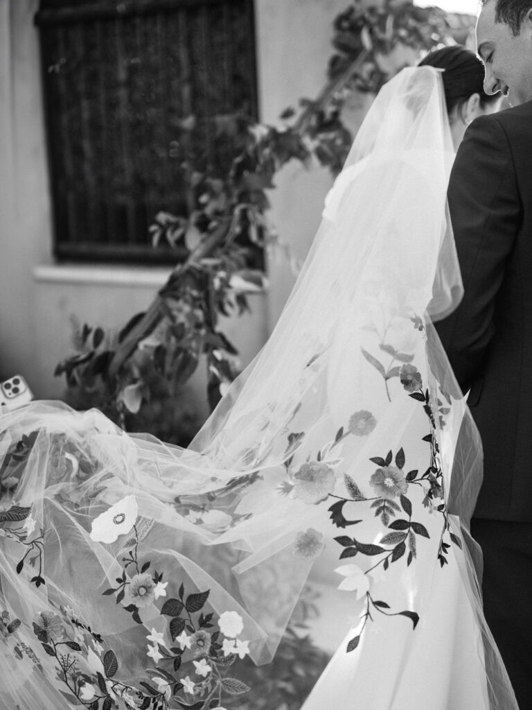 Fine art detail of bride’s floral veil at DC Ranch wedding