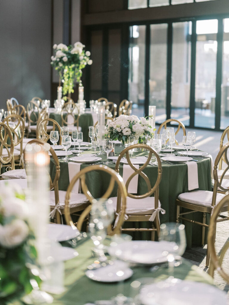 Reception tables with white flowers and candlelight at Camelback Inn