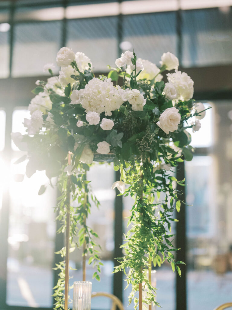 White floral arrangement at Camelback Inn wedding ceremony