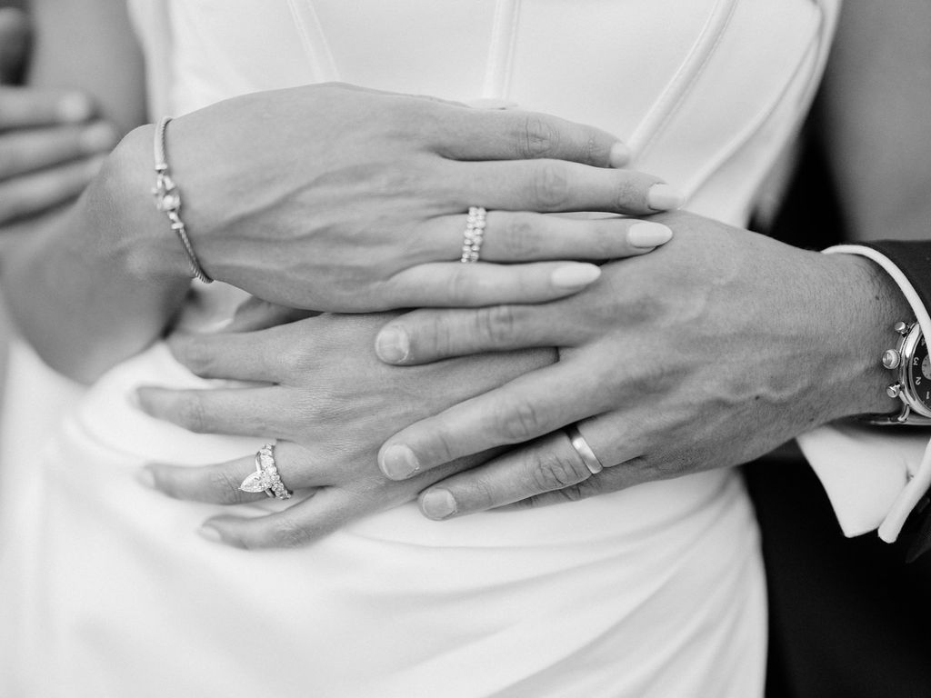 Bride showing her wedding rings at Camelback Inn wedding