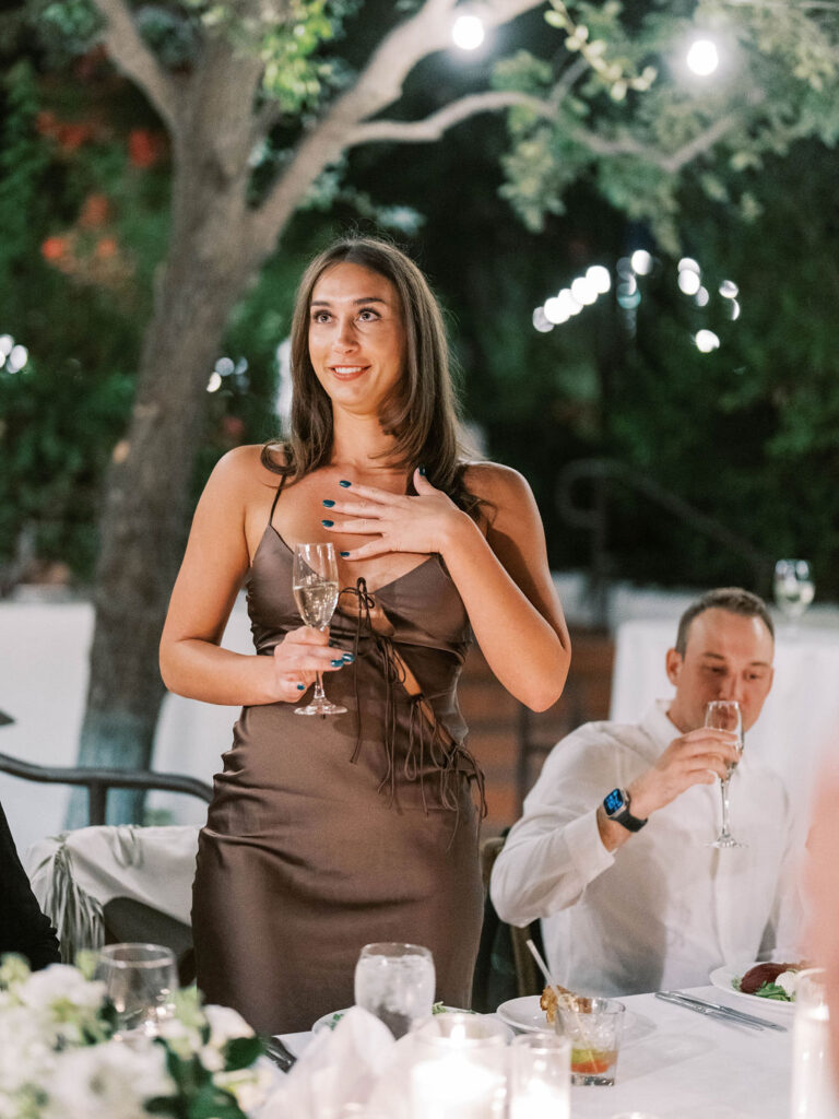 Guest raising glass giving toast at El Chorro dinner party