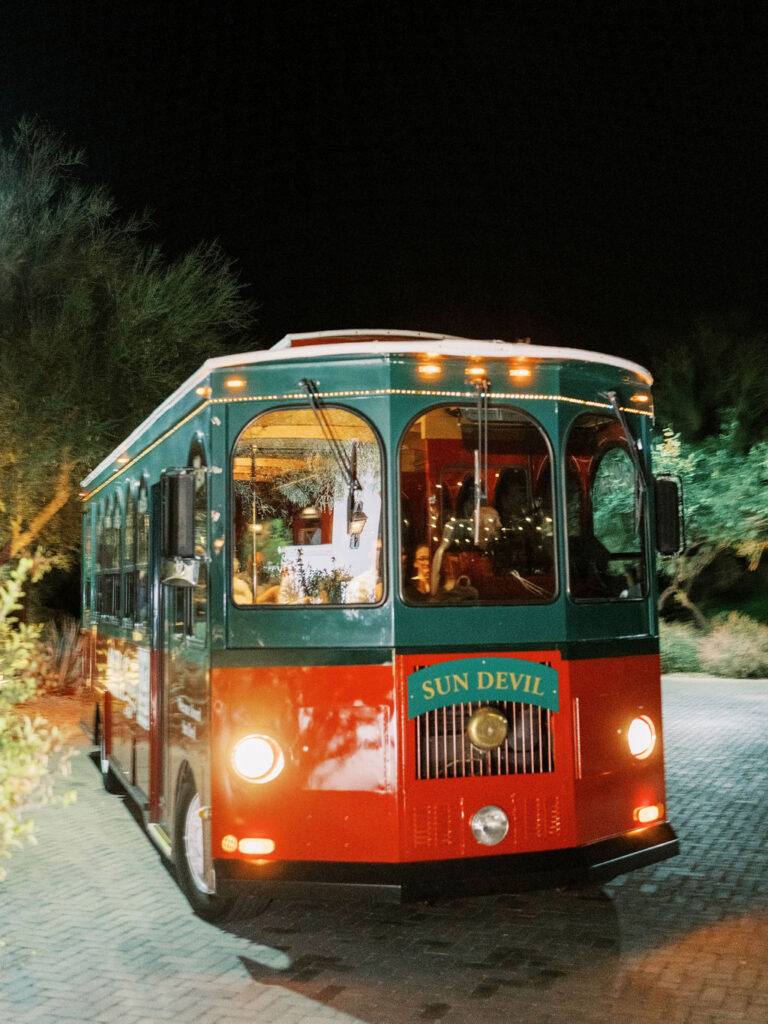 Classic red trolley at El Chorro dinner party Scottsdale