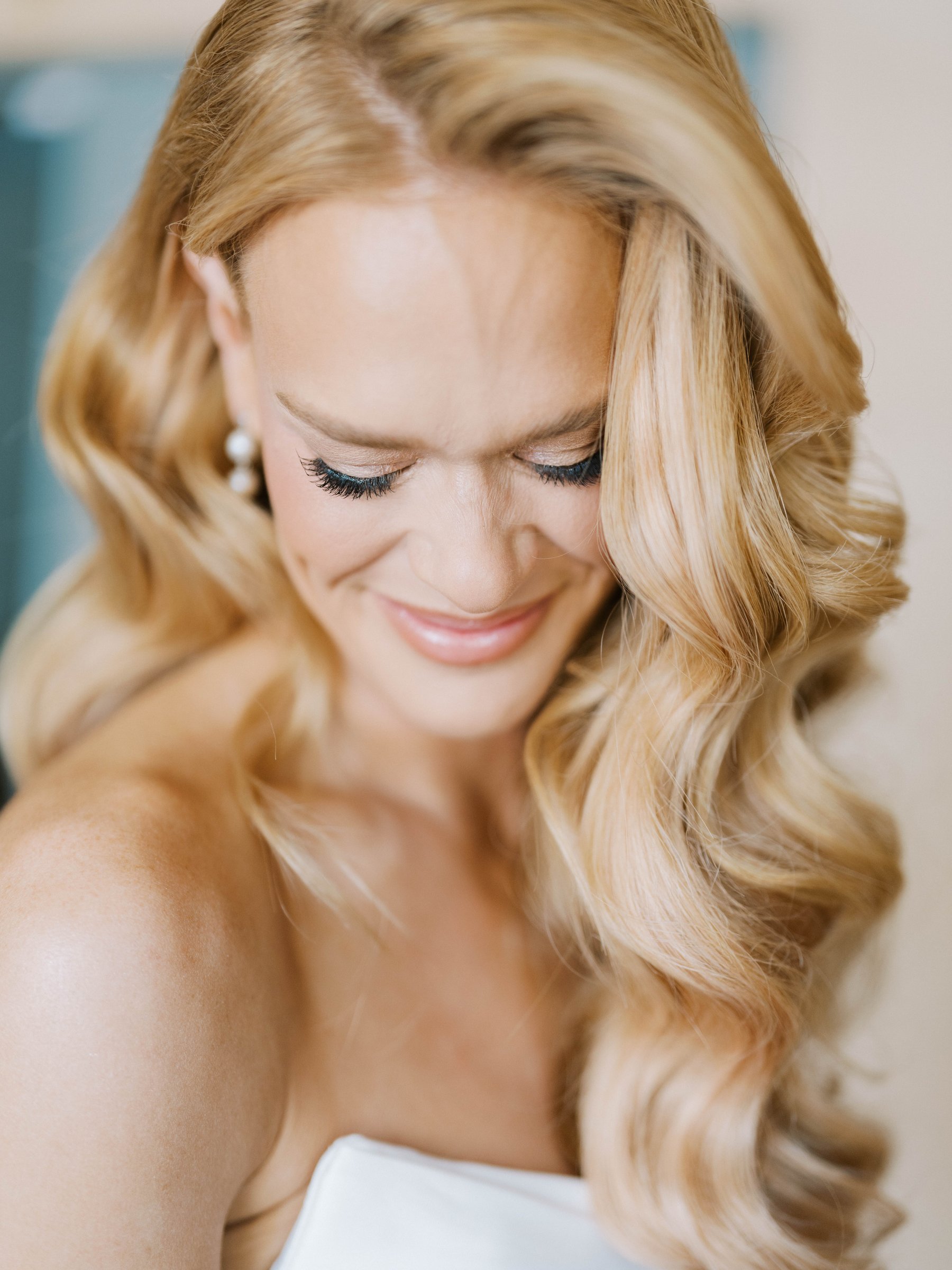 Meg in her wedding gown during preparations at Royal Palms