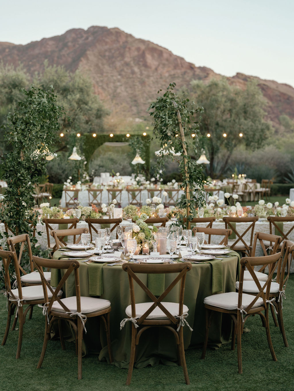 Reception table setting with Camelback Mountain in the background